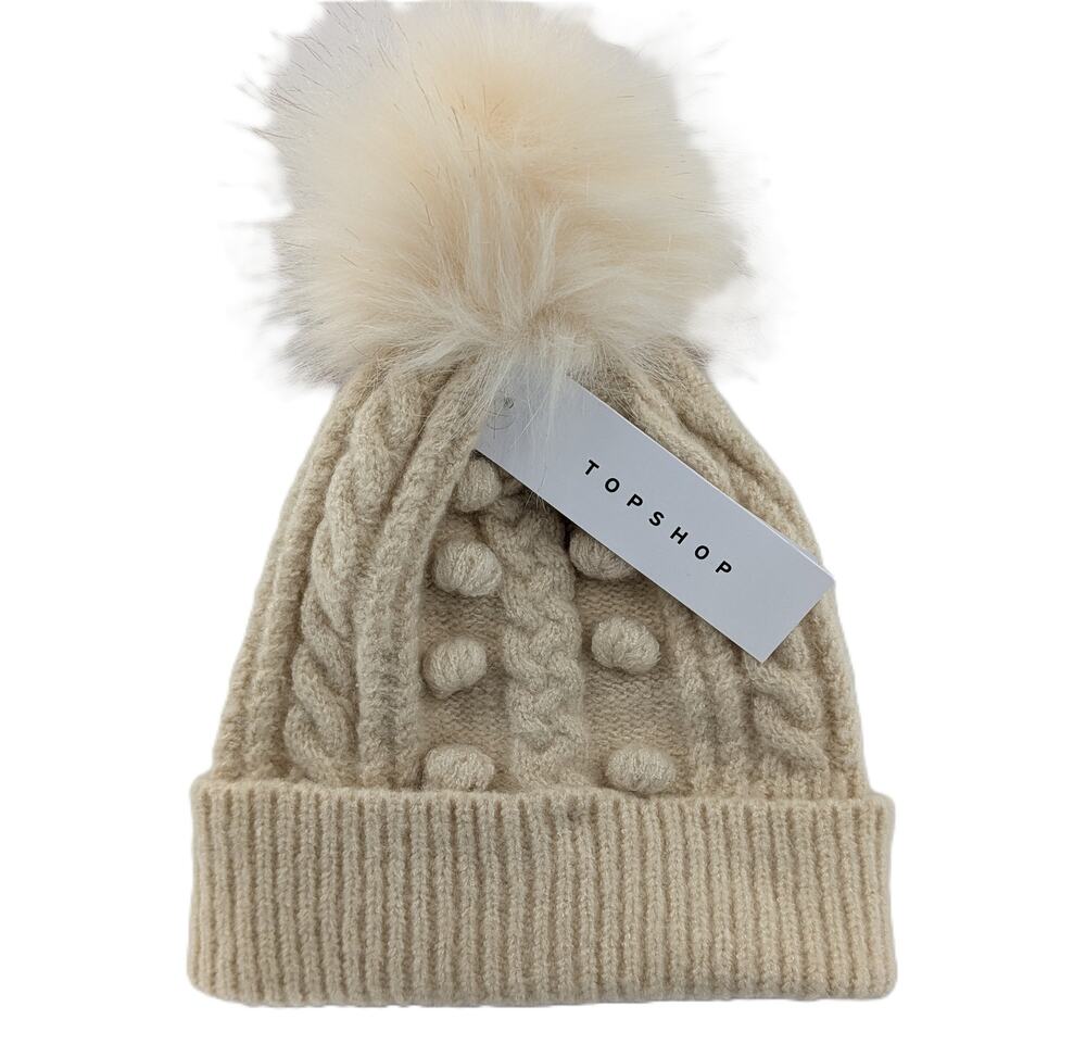 Cable Knit Beanie Cuffed Pom Hat by Topshop